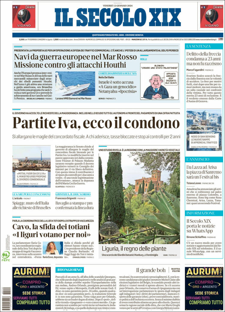 Portada de Il Secolo XIX (Italia)