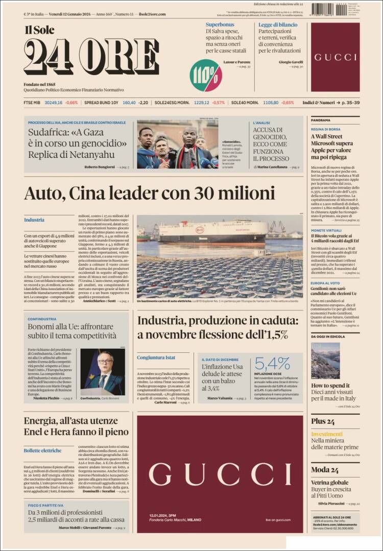 Portada de Il Sole 24 ORE (Italia)