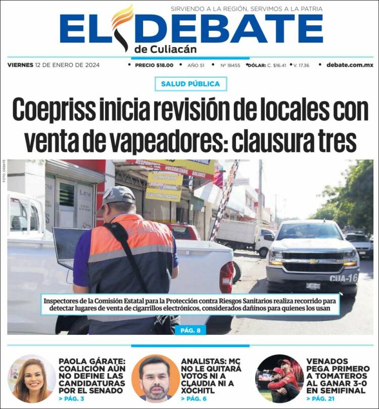 Portada de El Debate de Culiacán (México)