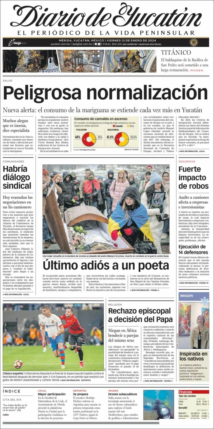 Portada de Diario de Yucatán (México)