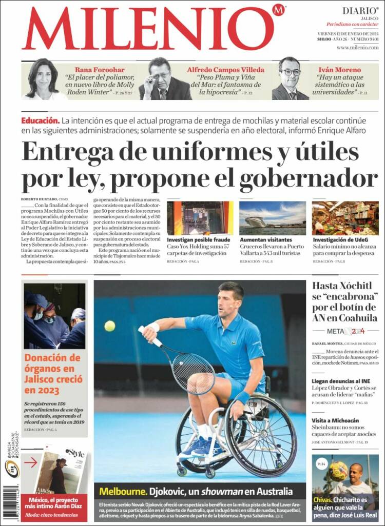 Portada de Milenio - Jalisco (México)