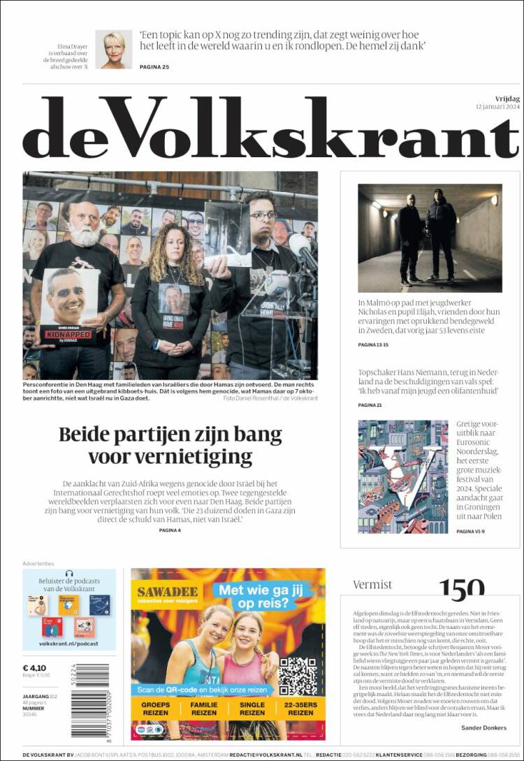 Portada de De Volkskrant (Pa&iacute;ses Bajos)