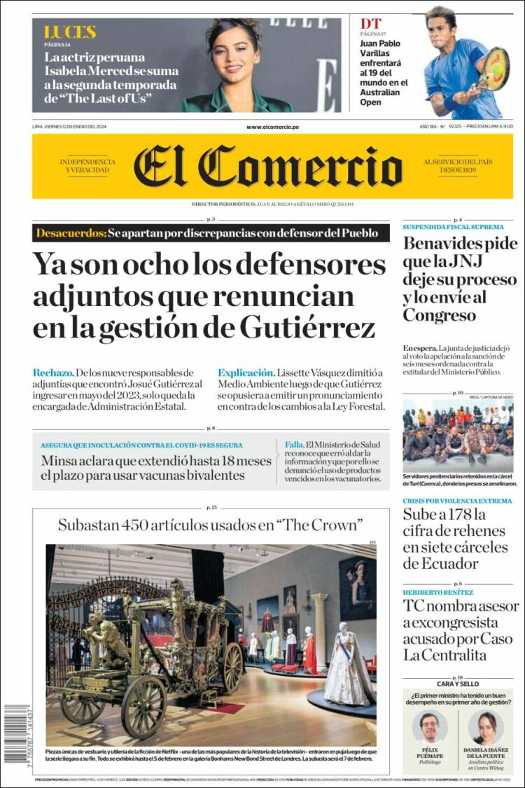 Portada de El Comercio (Per&uacute;)