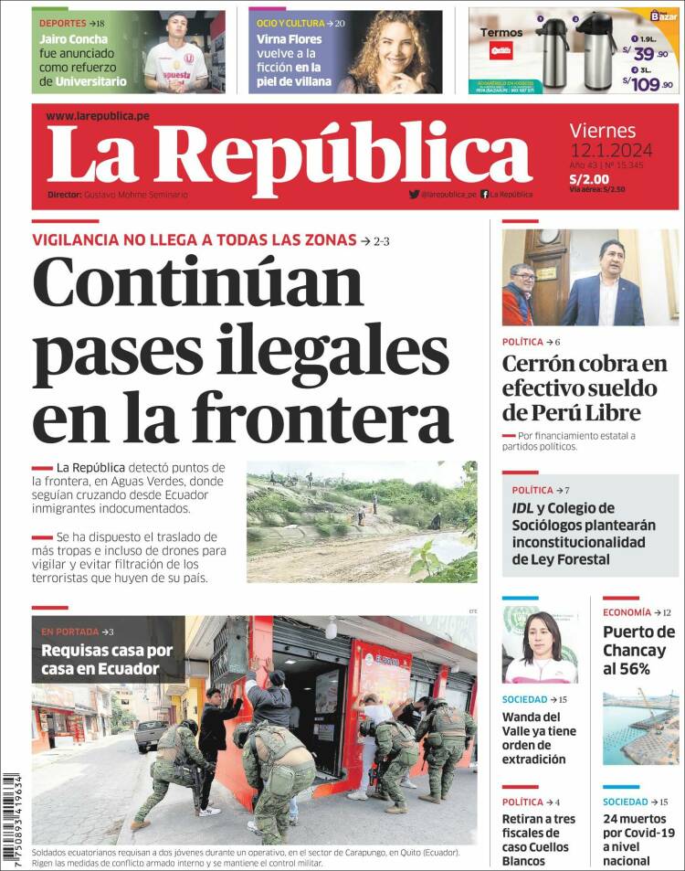 Portada de La Republica (Perú)
