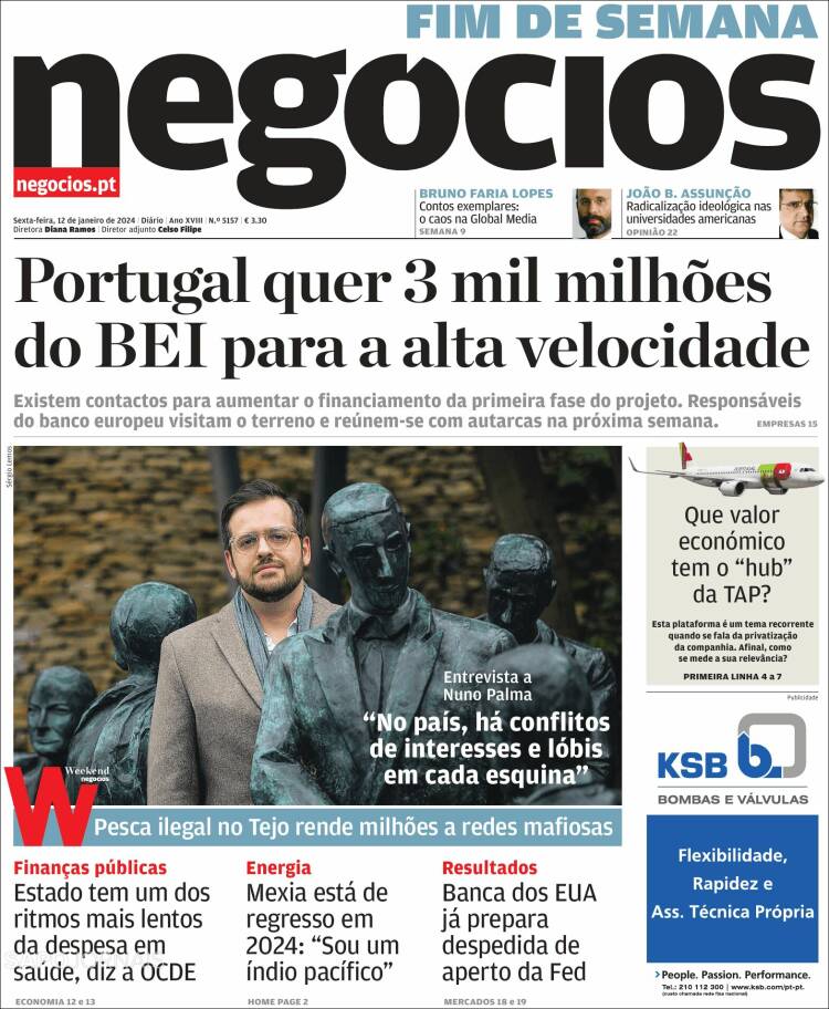 Portada de Jornal de Negócios (Portugal)