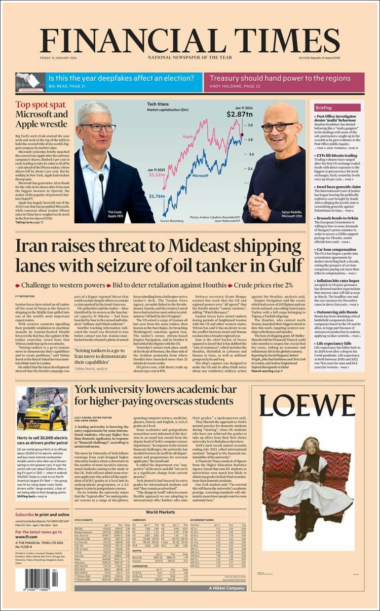Portada de Financial Times (Reino Unido)