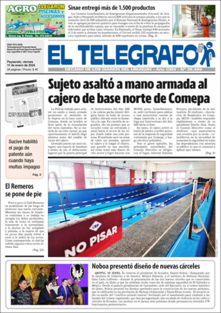 Portada de El Telégrafo (Uruguay)