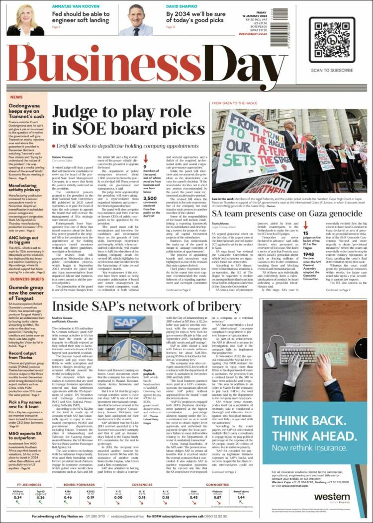 Portada de Business Day (Sud&aacute;frica)