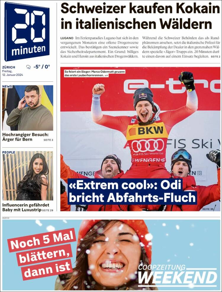 Portada de 20Minuten - Zürich (Suiza)