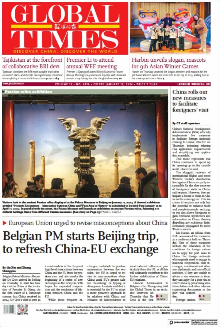 Portada de The Global Times (China)