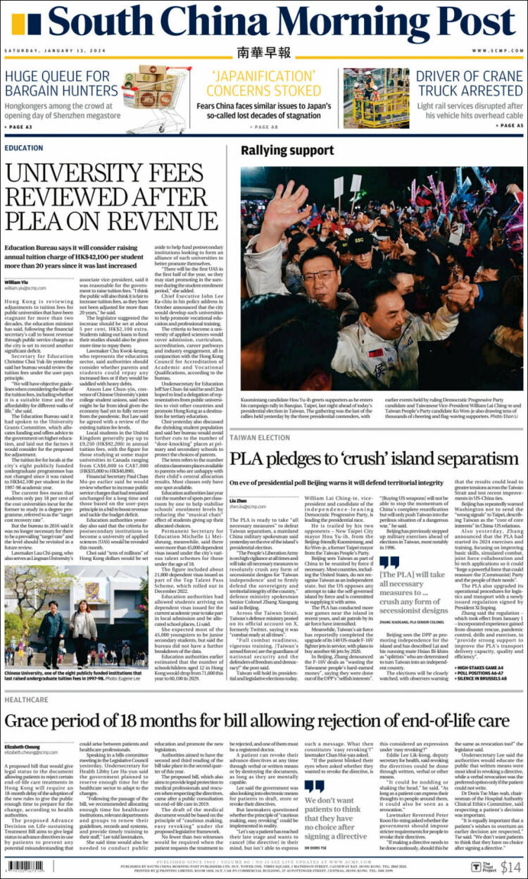 Portada de South China Morning Post (China)