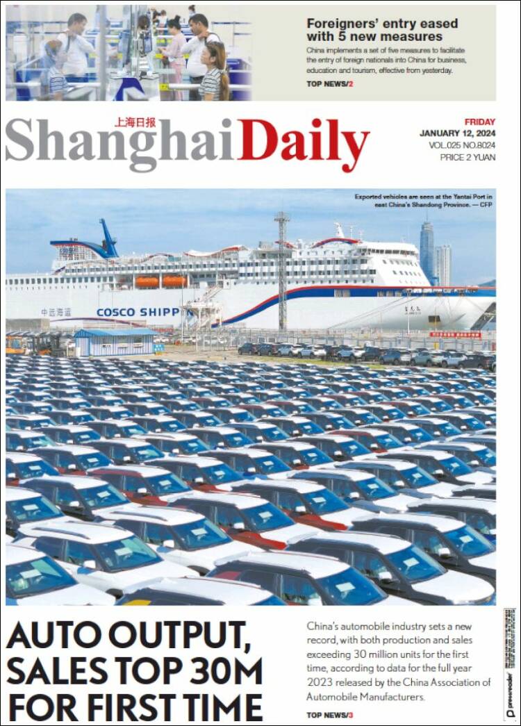 Portada de Shanghai Daily (China)