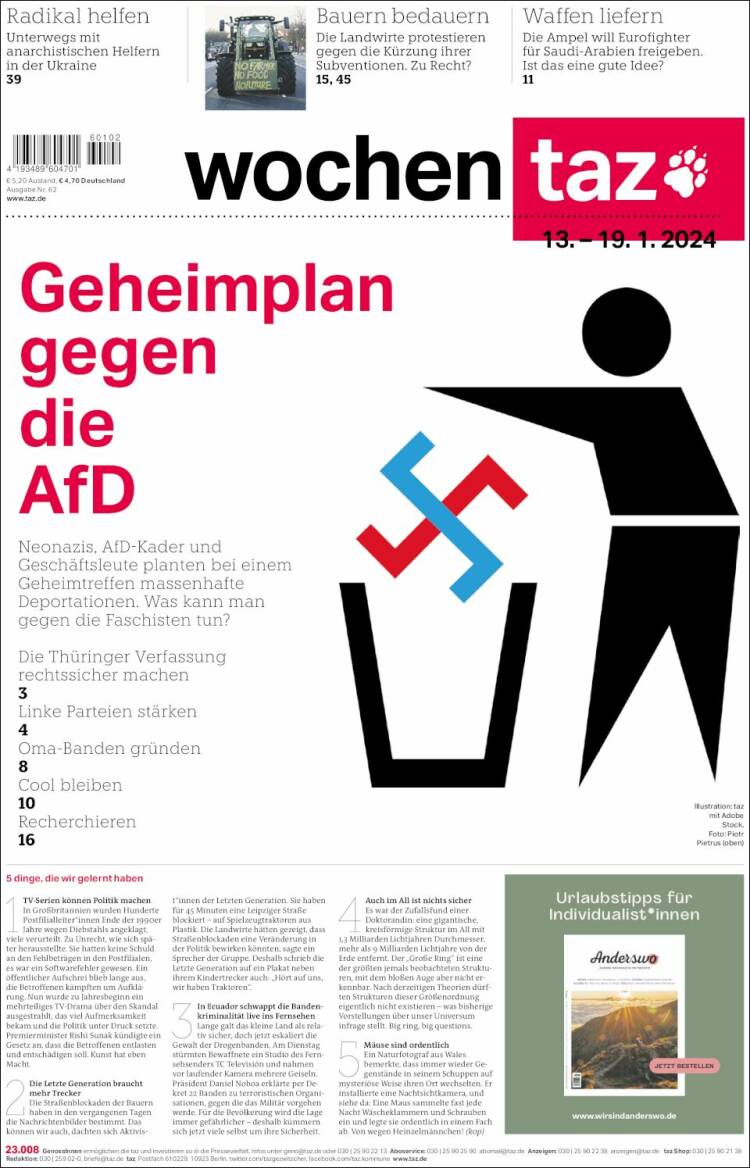 Portada de Die Tageszeitung (Alemania)