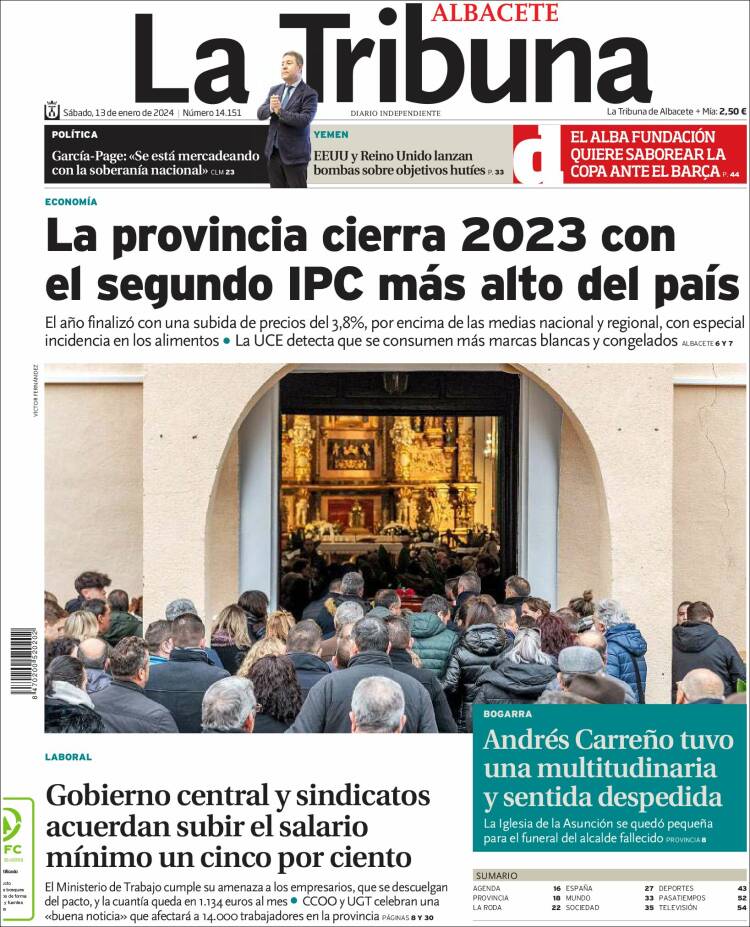 Portada de La Tribuna de Albacete (España)