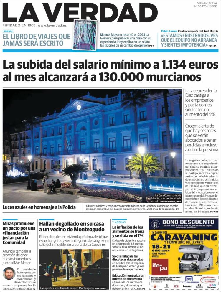 Portada de La Verdad de Murcia (España)