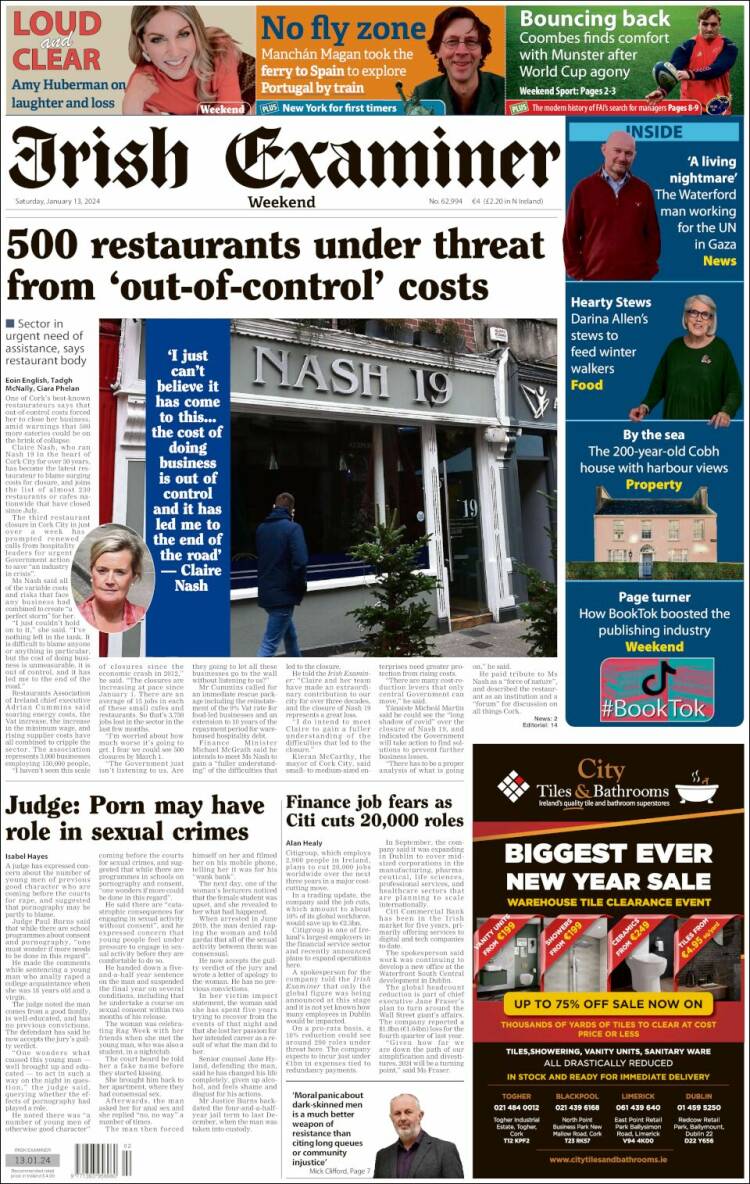 Portada de Irish Examiner (Irlanda)