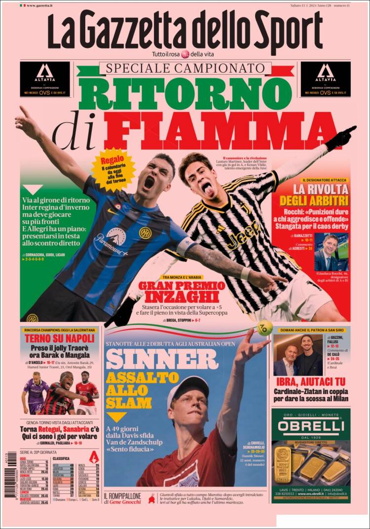 Portada de La Gazzetta dello Sport (Italia)