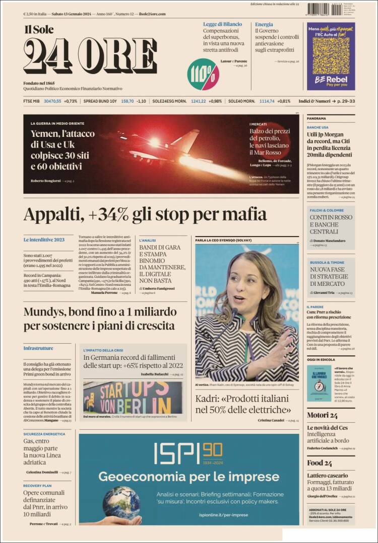 Portada de Il Sole 24 ORE (Italia)
