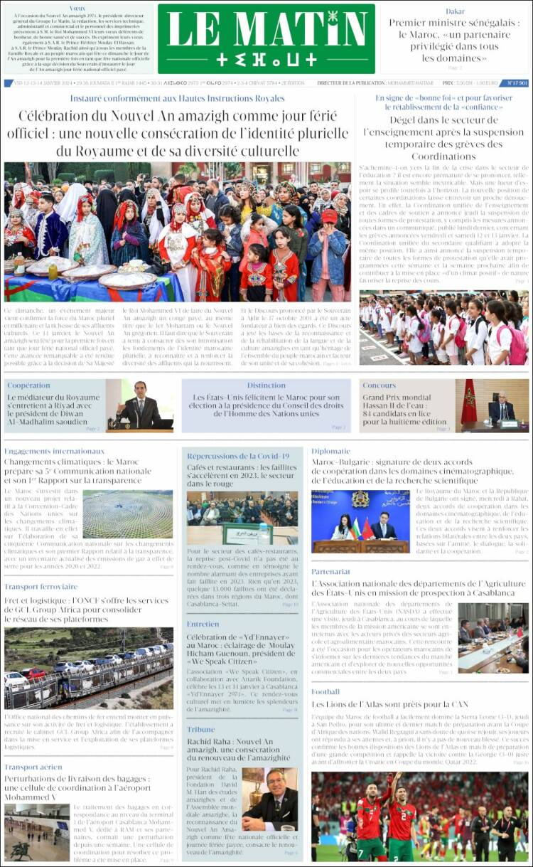 Portada de Le Matin (Marruecos)