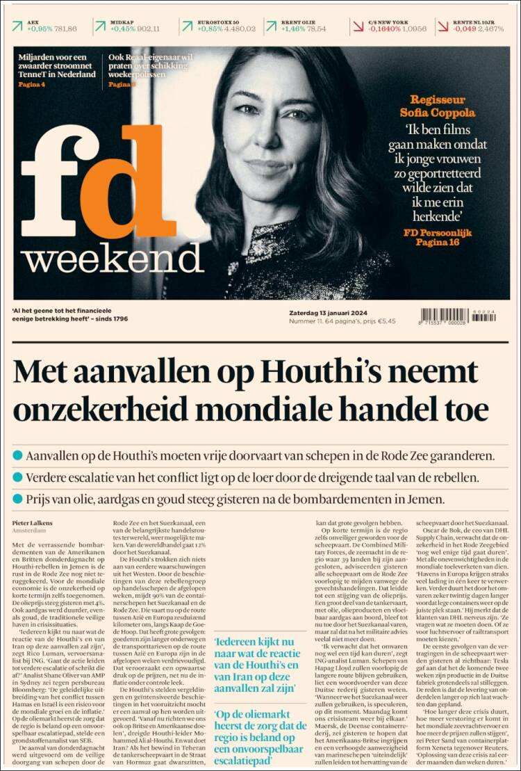 Portada de Het Financieele Dagblad (Pa&iacute;ses Bajos)