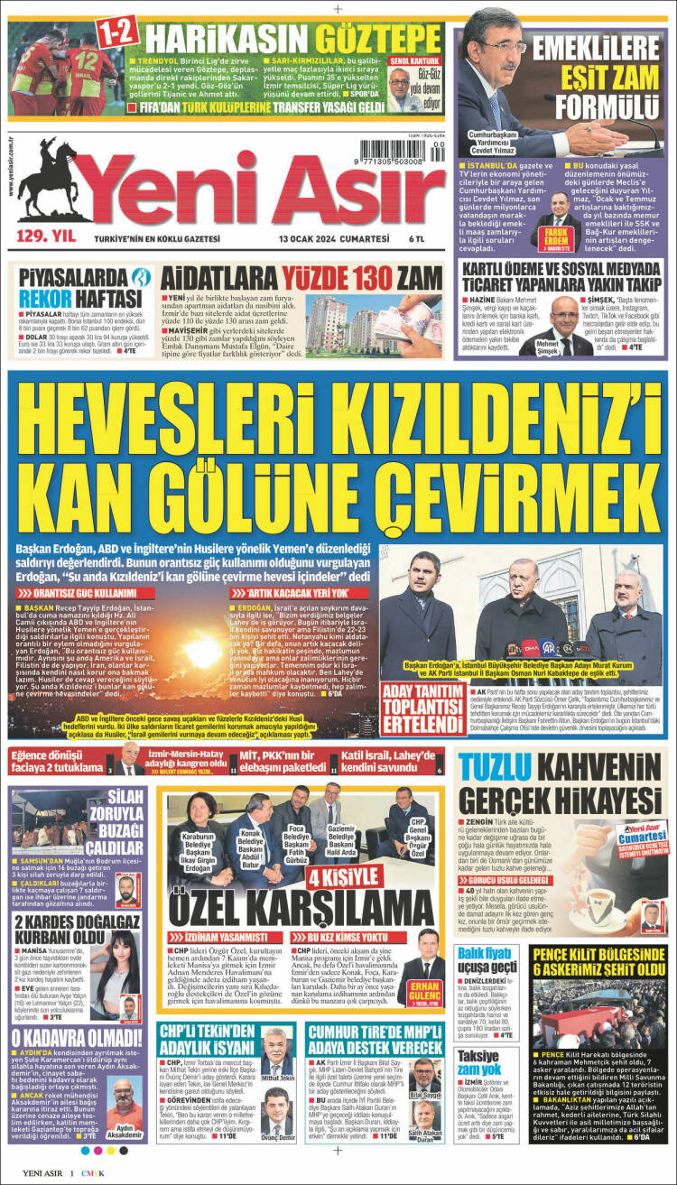 Portada de Yeni Asır (Turqu&iacute;a)