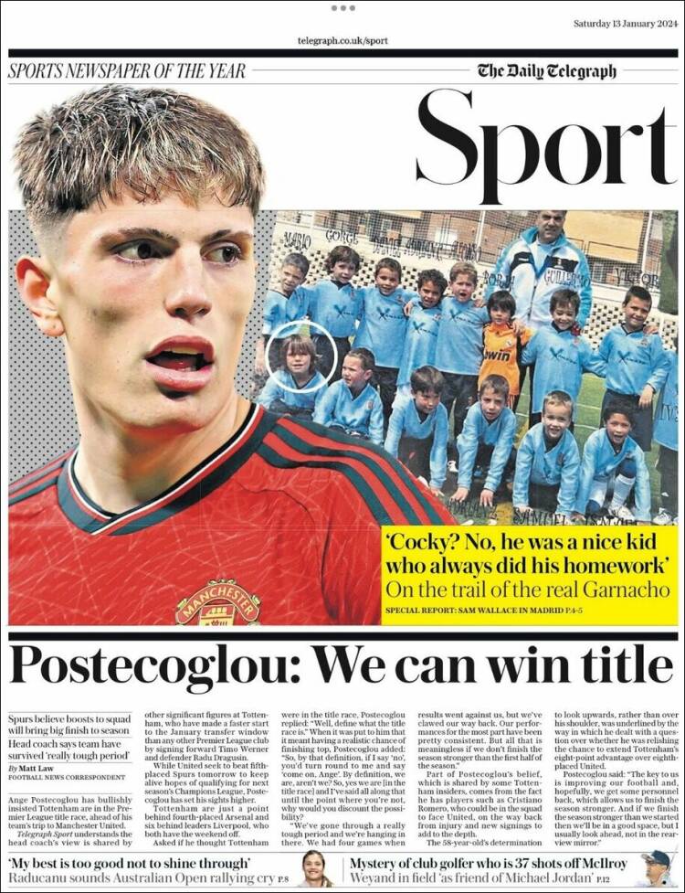Portada de Telegraph Sport (Reino Unido)