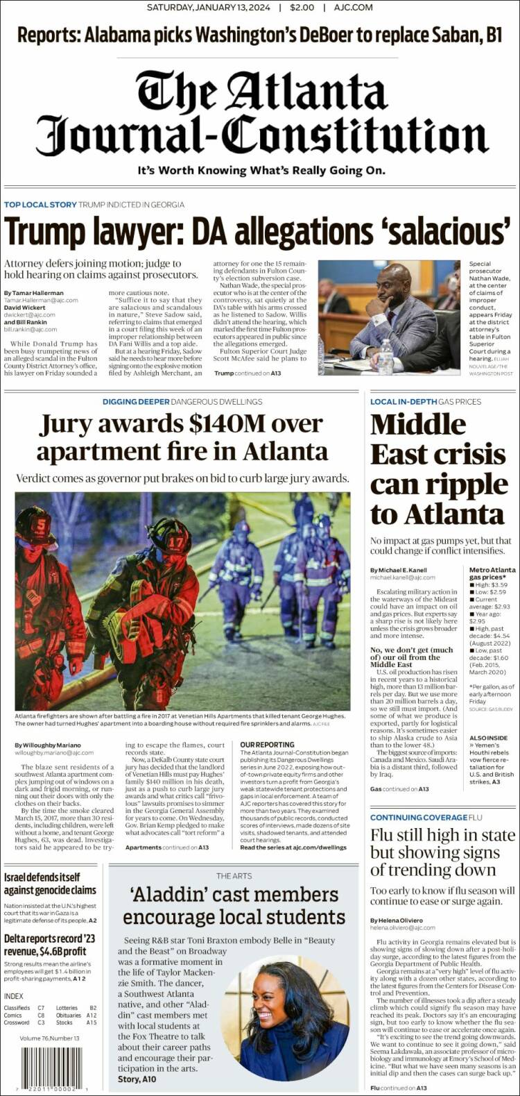 Portada de The Atlanta Journal-Constitution (USA)