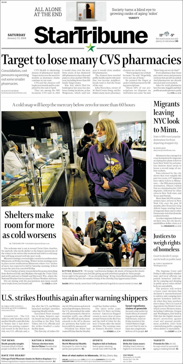 Portada de Star Tribune (USA)