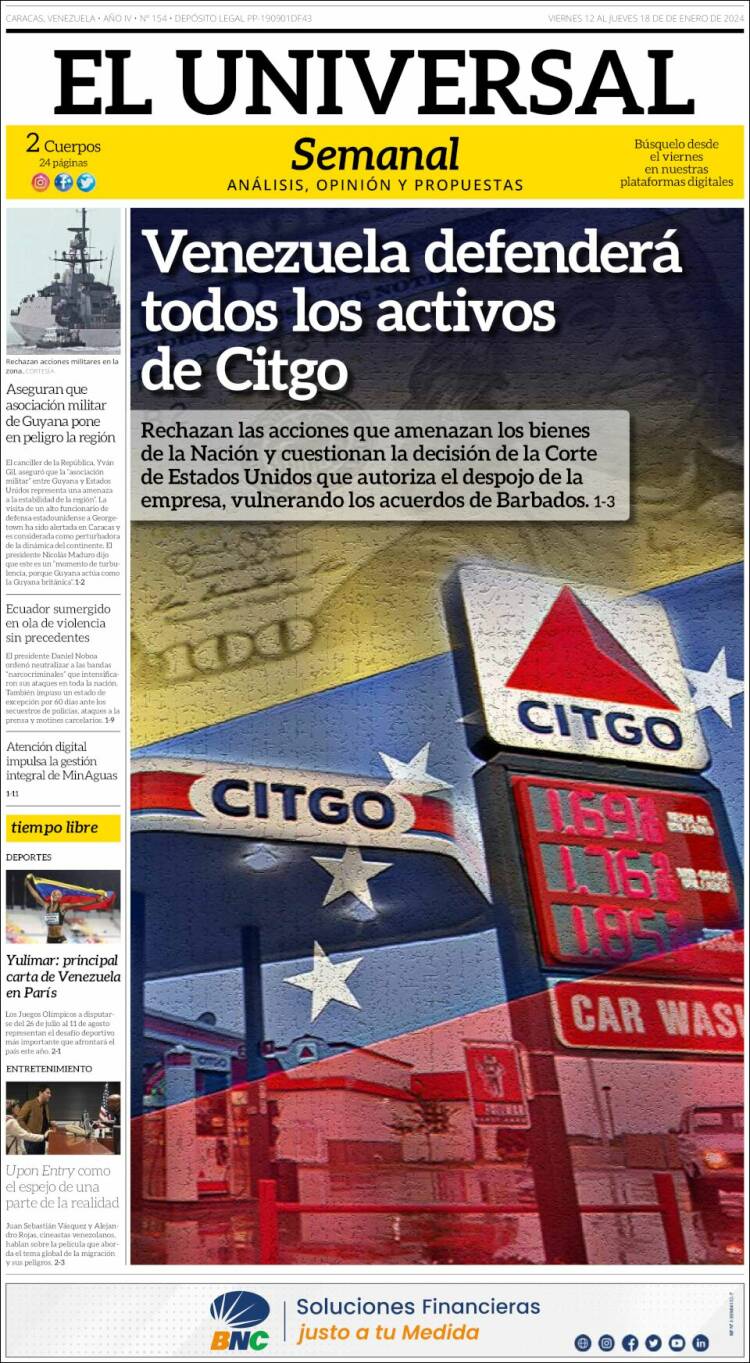 Portada de Universal (Venezuela)