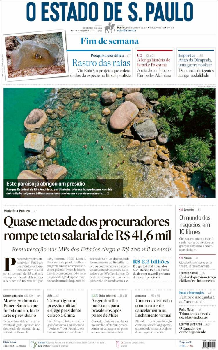 Portada de O Estado de São Paulo (Brasil)