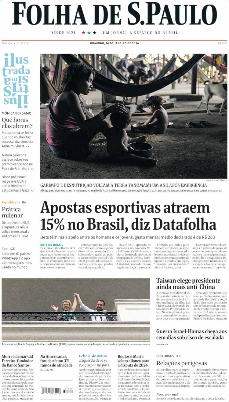Portada de Folha de São Paulo (Brasil)