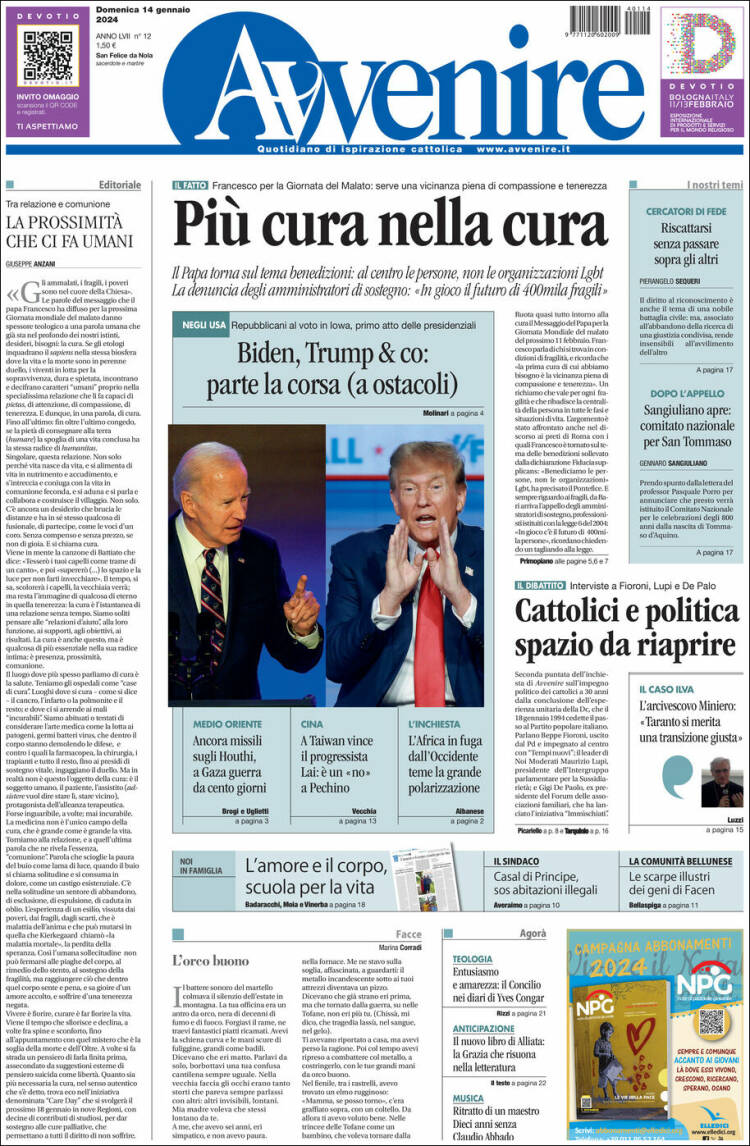 Portada de Avvenire (Italia)