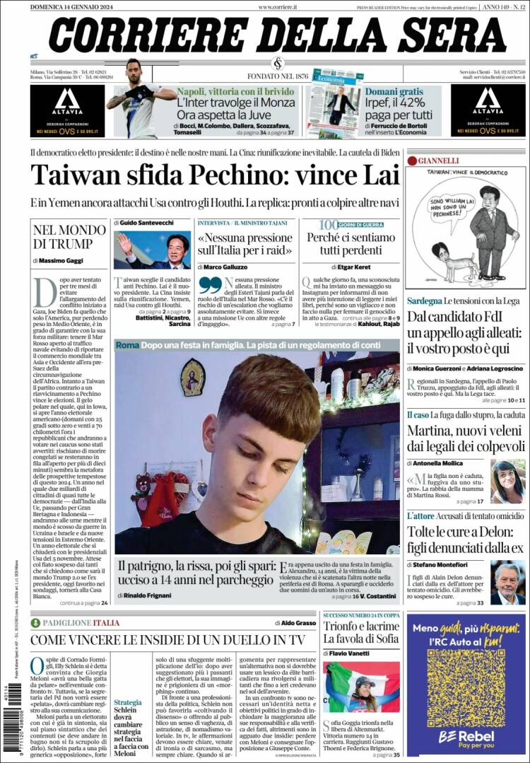 Portada de Corriere della Sera (Italia)
