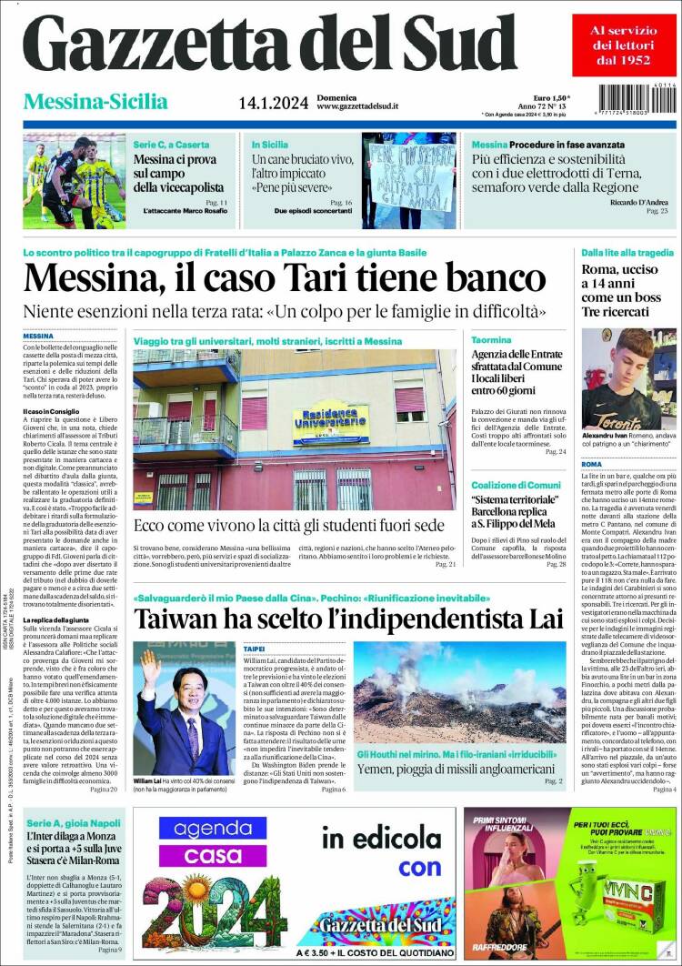 Portada de Gazzetta del Sud (Italia)
