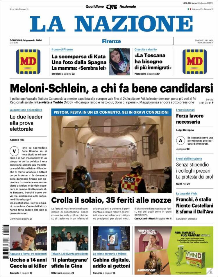 Portada de La Nazione (Italia)
