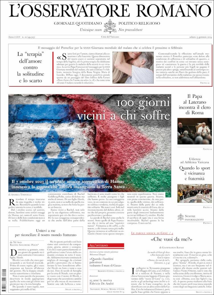 Portada de L'Osservatore Romano (Italia)