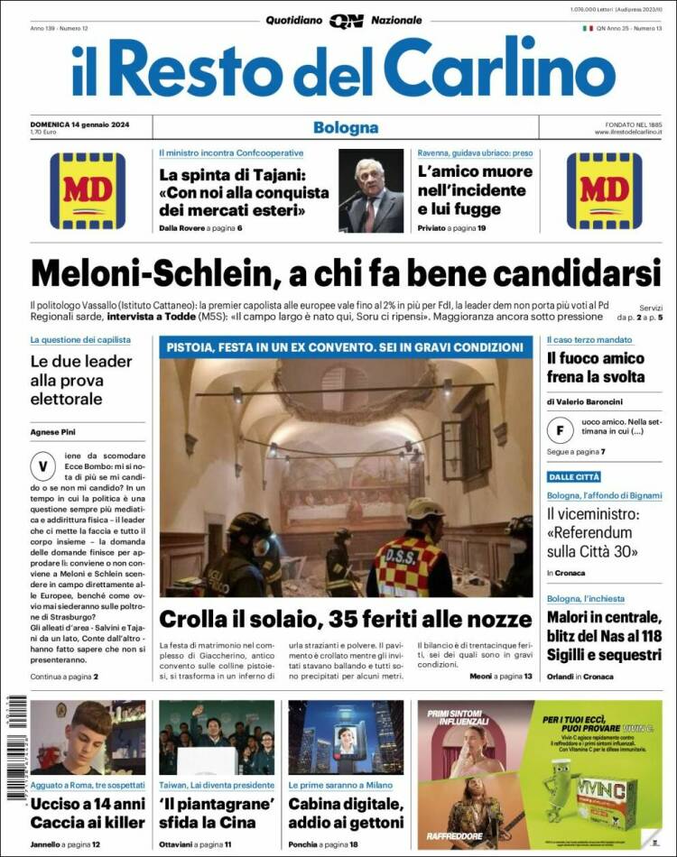Portada de Il Resto del Carlino (Italia)