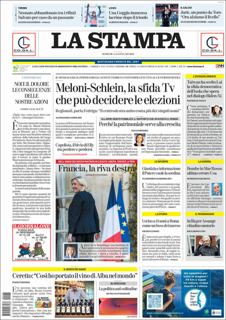 Portada de La Stampa (Italia)