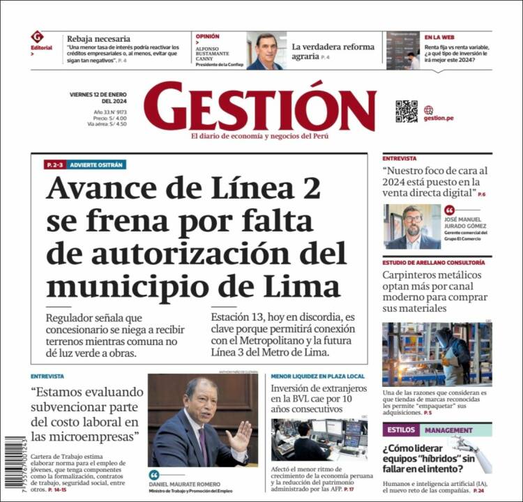 Portada de Diario Gestión (Per&uacute;)