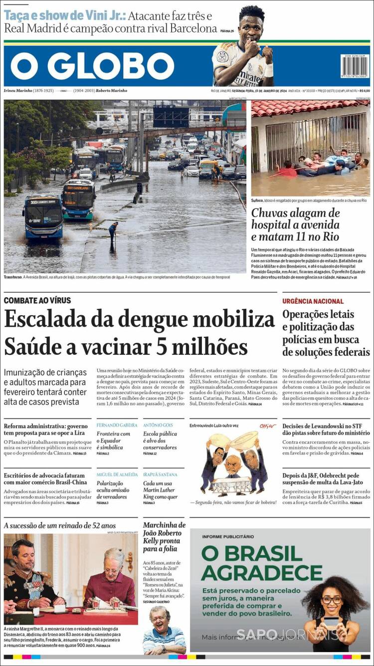 Portada de O Globo (Brasil)