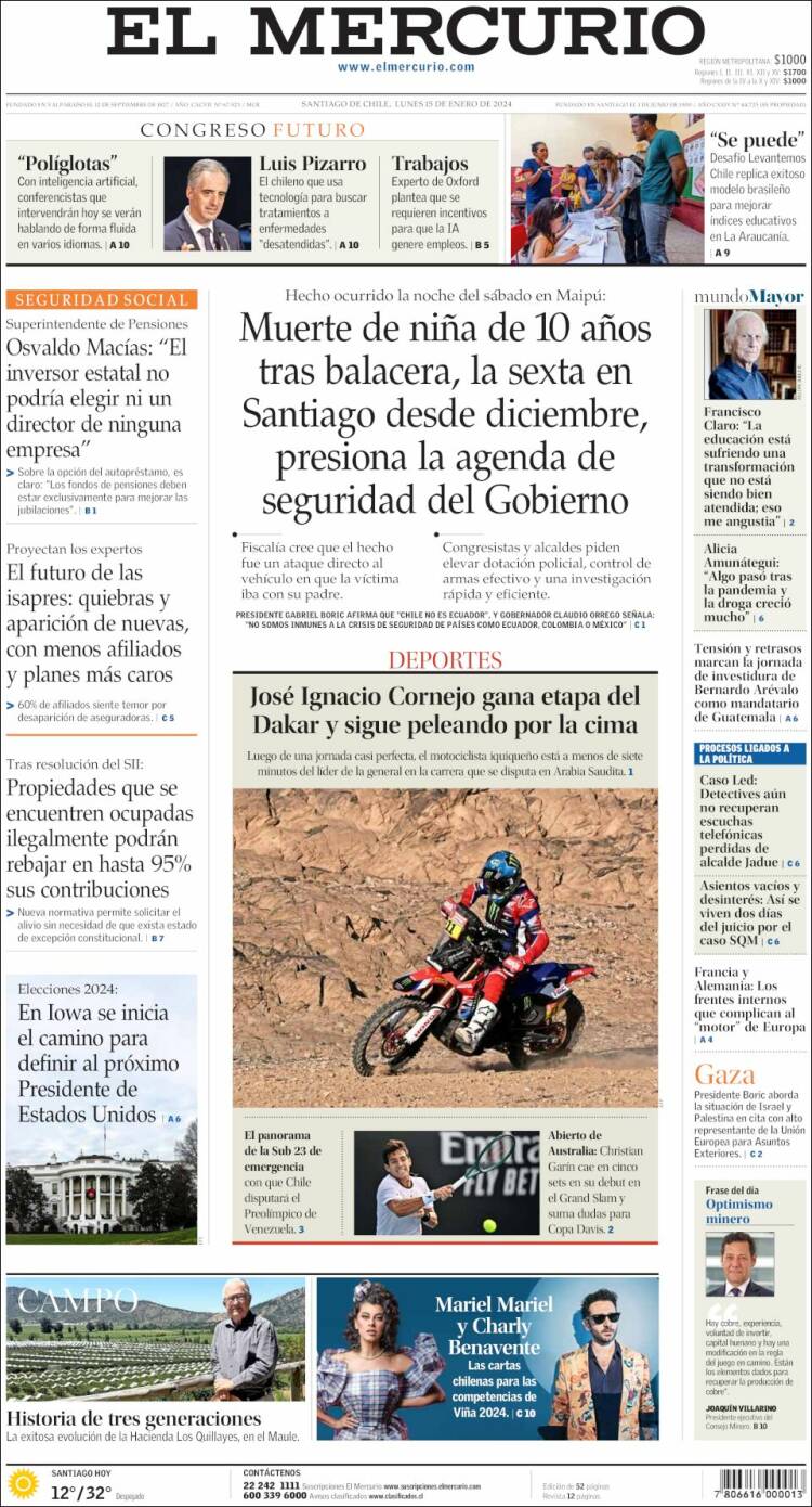 Portada de El Mercurio (Chile)