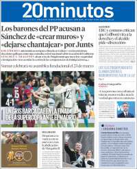 Portada de 20 Minutos - Barcelona (España)