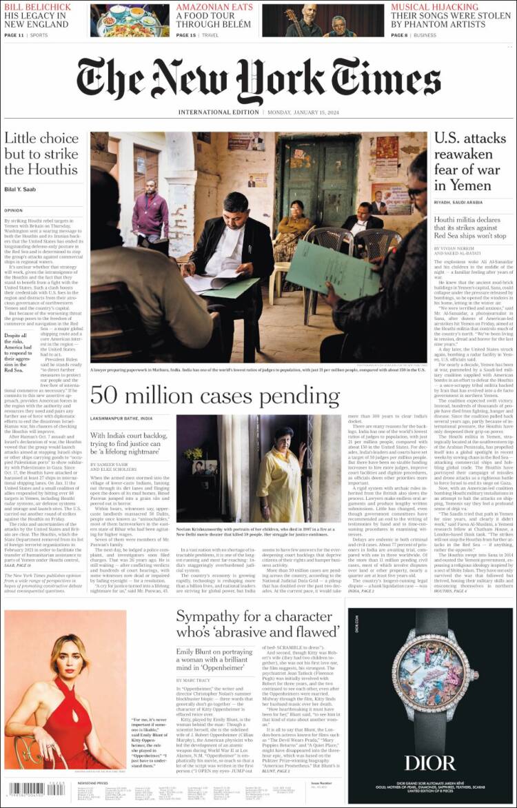 Portada de International New York Times (Europa)