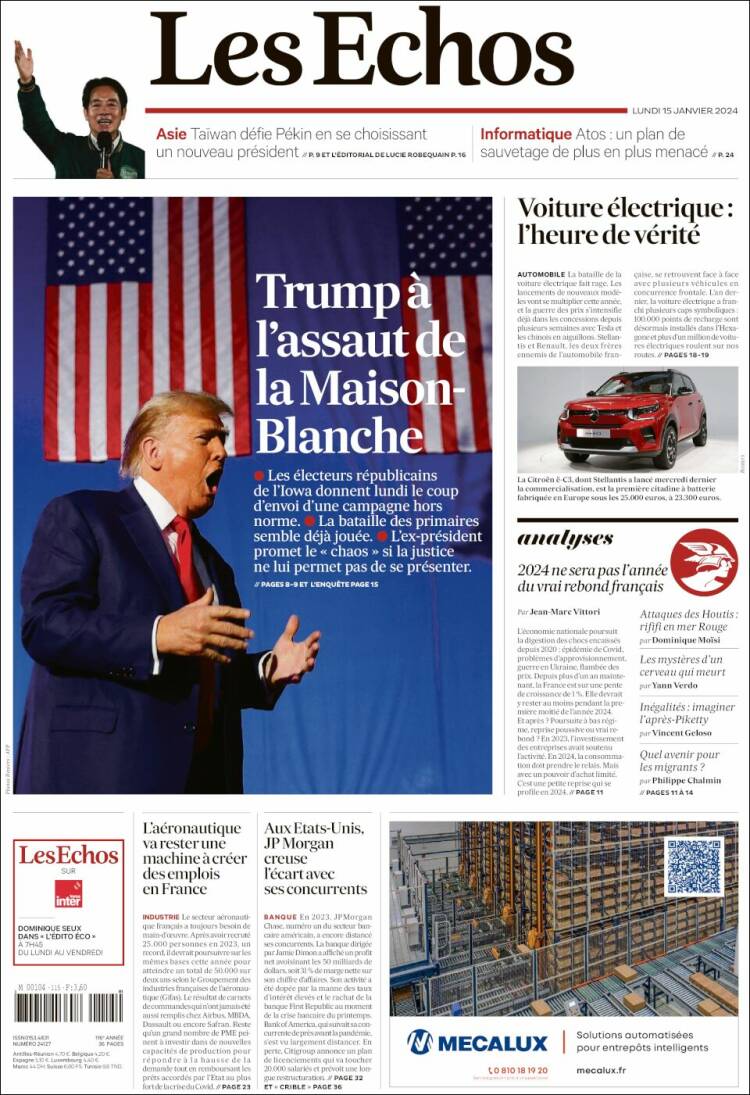 Portada de Les Echos (Francia)