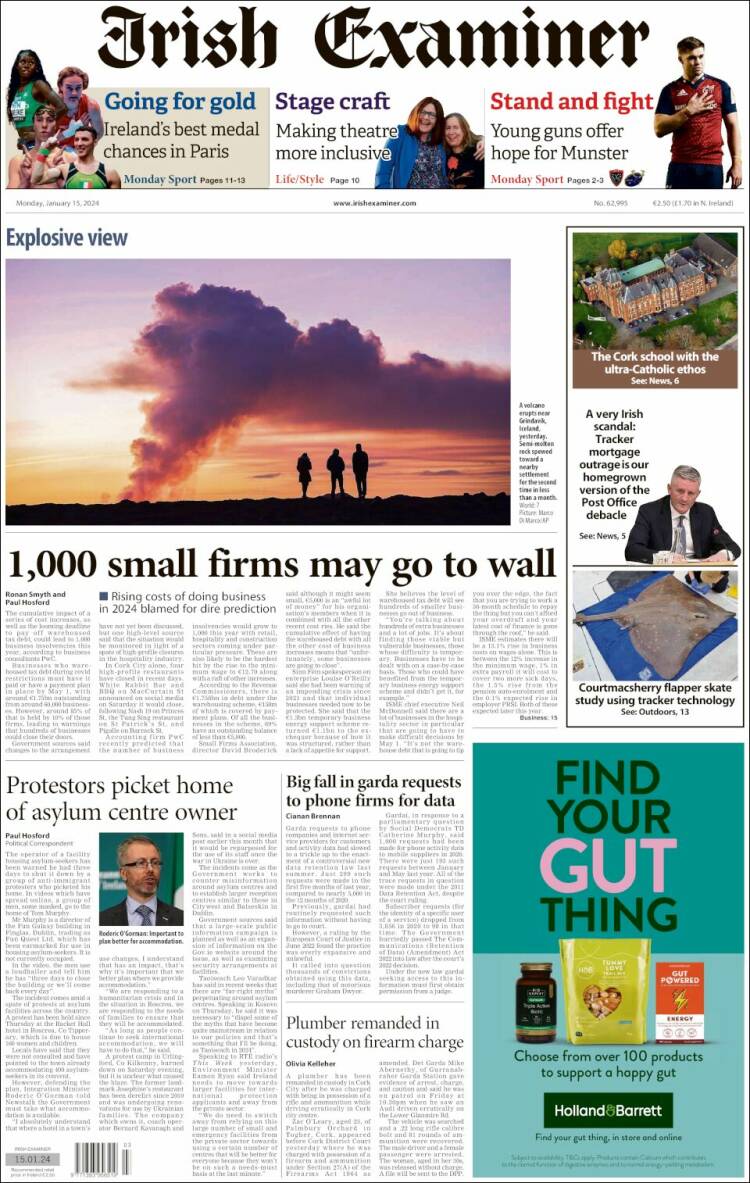 Portada de Irish Examiner (Irlanda)