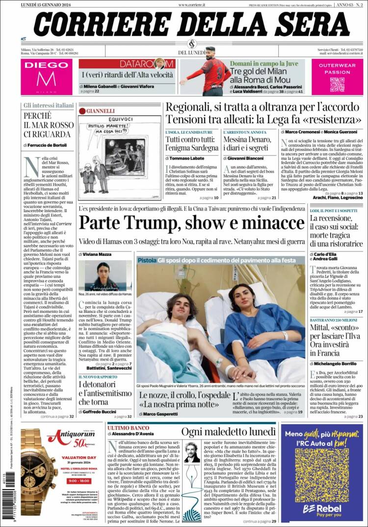 Portada de Corriere della Sera (Italia)