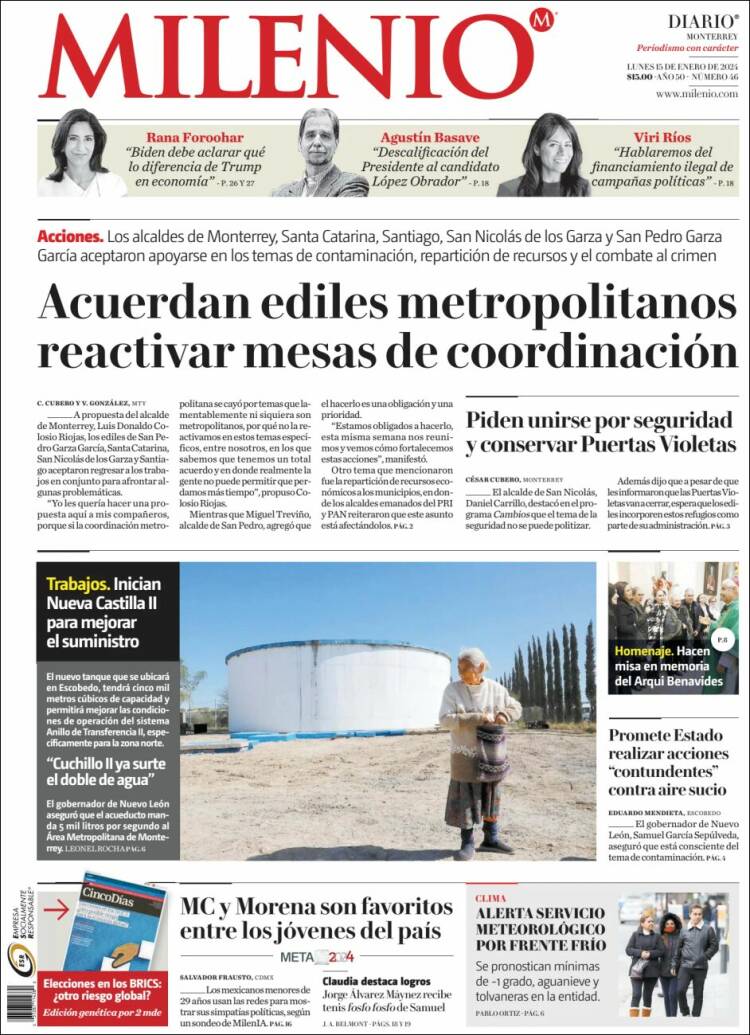 Portada de Milenio de Monterrey (México)