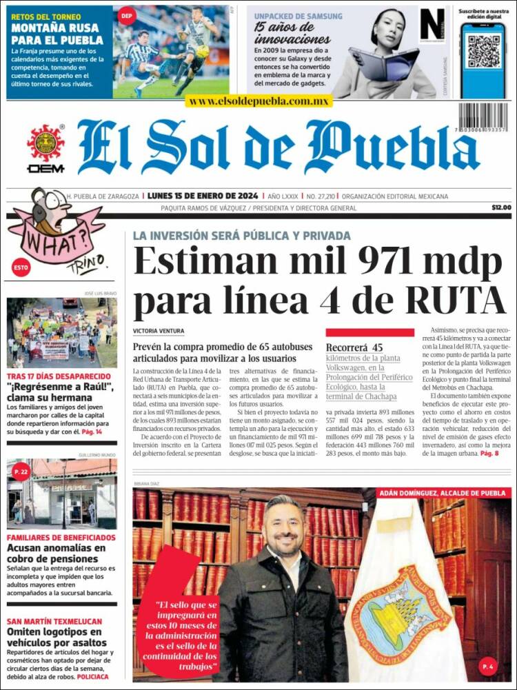 Portada de El Sol de Puebla (México)