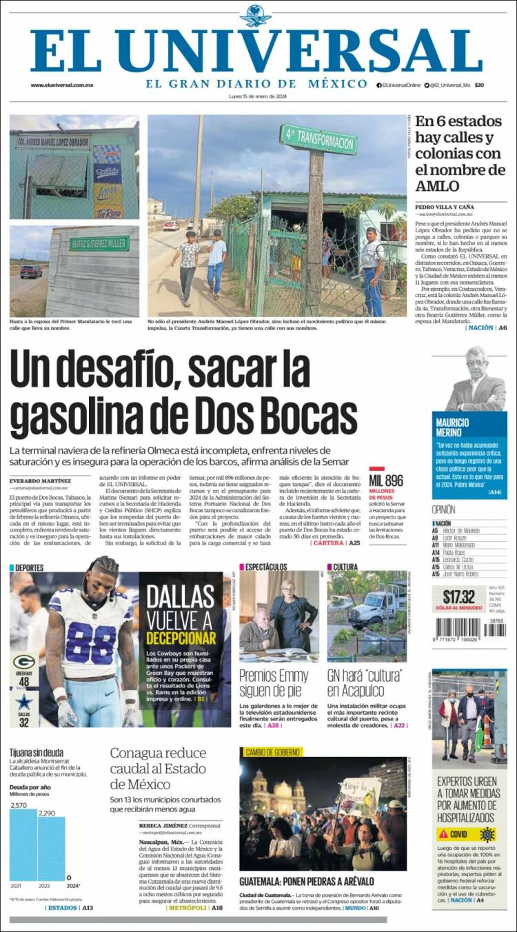 Portada de El Universal (México)