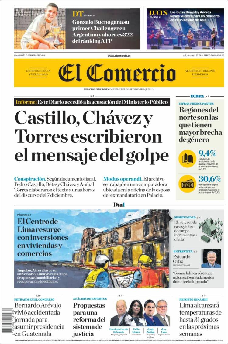 Portada de El Comercio (Per&uacute;)